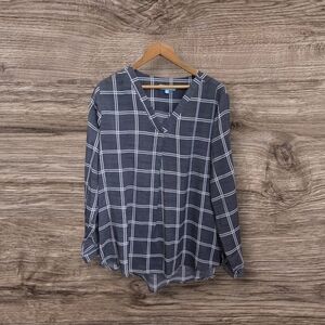 Penmans Plaid V-Neck Blouse - Gray And White Size 14